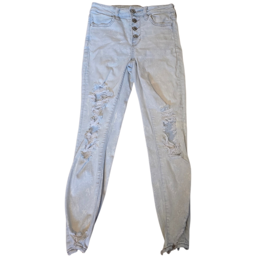 American Eagle Lightwash Button Fly Distressed Skinny Jeans Size 4
